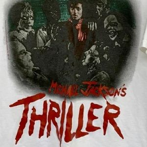 Vintage‎ Thriller Michael Jackson White Graphic T-shirt 100% Cotton Size Medium
